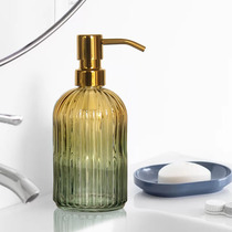 Retro light luxury pressing lotion bottle bathroom vertical stripe glass hand sanitizer shower gel golden stainless steel head