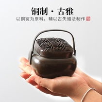  Large blessing copper incense burner Pure copper antique incense burner Hand warmer stove plate incense burner textured stove Ai Aromatherapy stove Xuande furnace