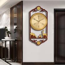 Chinese style hanging clock Living room Home Fashion Atmosphere China Wind clock muted light extravagant clock hanging wall art quartz clock