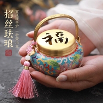 Hand-made silk enamel hand heater oven oven Home portable heating and burning carbon ancient small incense burner pan incense stove