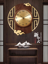 New Chinese solid wood decoration hanging bell light luxury quartz pure copper hanging table Living room hanging wall clock Home Perpetual Calendar Watches