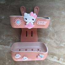 Cartoon cute double-layer soap box non-perforated wall-mounted drain soap box household toilet dormitory soap rack
