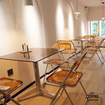 Net red stainless steel dining table transparent tempered glass square table milk tea shop table and chair combination dessert shop opening table and chair