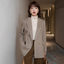 FENPERATE autumn and winter 2021 elegant temperament retro soft herringbone double-breasted wool suit