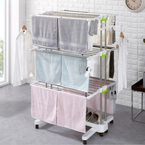 Multifunctional mobile floor folding stainless steel double rod lifting drying rack Drying rack storage indoor and outdoor simple