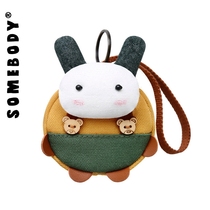 Multijoy Rabbit Key Zero Wallet Tricolour Patch Han Edition Cartoon Cute Canvas Key Coin Bag Small Pocket Bag Bag