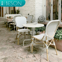 Outdoor table and table Nordic rattan chic chairs Courtyard Dining Bar Dins Cafeterias Creative Dining Chair Mesh Red-style rattan chairs