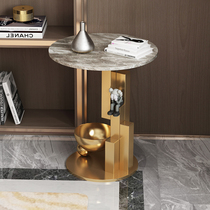 Stainless steel slate corner cabinet living room sofa side table marble side table small coffee table Nordic round table bedside table