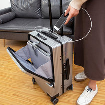 Business luggage men 20 boarding case rechargeable durable 24 inch suitcase front open aluminum frame trolley case women