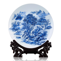 Ceramic ornaments porcelain plate pastel blue and white porcelain decorative plate flower plate hanging plate modern fashion Chinese home decoration