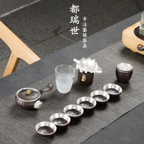 Silver tea set 999 pure silver Purple Sand Kongfu Tea Suit Home Pure Manual silver side The whole set of the pot owners cup