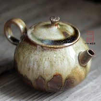 Japanese vintage ceramic handmade wood-fired single pot tea maker unglazed natural fall Ash