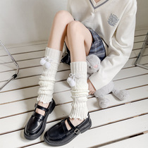 White jk sock wool knitted wool ball thickened warm knee shoe sleeve Japanese Lolita uniform black leg cover