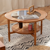 Western Nordic Wood Japanese coffee table small apartment log cherry wood sofa round tea table living room small tea table