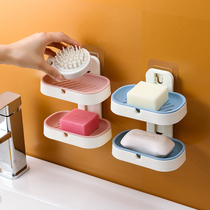 Double-layer drain soap box creative suction cup non-perforated wall-mounted toilet soap box bathroom soap rack rack