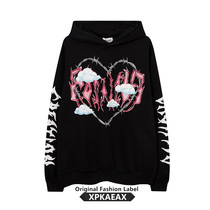 XPKAEAX Original Tide Brand Love Clouds Print Couple Hoodie High Street Loose Plus Thick