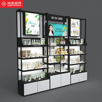 Shangpin props cosmetics display cabinet custom fashion with lamp back cabinet iron wood paint shelf beauty salon display cabinet