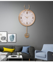 Polaris Nordic deer head wall clock metal living room creative pendulum clock light luxury American home clock European fashion