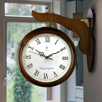 Polaris wall clock creative living room double-sided clock European style modern simple mute quartz clock solid wood large Wall watch clock