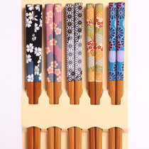 Japan imported Ishida bamboo chopsticks 5 10 pairs gift box household non-slip Japanese pointed four seasons banquet color chopsticks