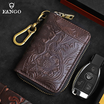 Handmade Genuine Leather Key Bag Mens Large Capacity Theft Protection Brushed Head Layer Cow Leather Waist Hanging Car Key Bag Zero Money Card Bag Tide