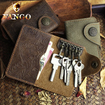 Original Retro Handmade Genuine Leather Car Key Bag Male Multifunction Zero Wallet Card Baotou Layer Cow Leather Key Buckle Woman
