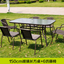 Outdoor table and chairs Milk Tea Shop Cafe Bar Table And Chairs Patio Balcony Open-air Five Sets Casual Imitation Rattan Chair Kit