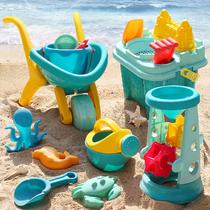 Thickened soft childrens beach toys kids glue shovel and bucket hourglass dug sand sand tool set