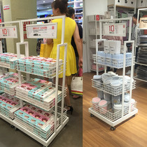 Mechuang shelves three-layer promotional flower folding display rack special sale car supermarket shopping trolley