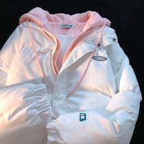 Japanese jacket fake two hooded loose cotton-padded clothes women 2021 Winter New thick cute ins tide