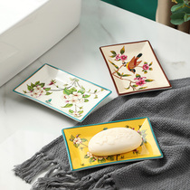 Creative ceramic soap box flower and bird pastoral large soap box European bathroom household soap dish bathroom handmade soap dish