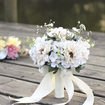 New Mori Wedding Dresses Photography Props Hands to Flowers White Brigades Filming Studio Exterior View Han Style Bride Emulation Fake Flowers