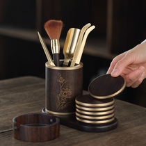 Tea ceremony six gentlemen solid wood ebony ebony set pure copper kung fu tea set accessories tea Holder tea cup cushion with ashtray