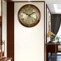 Han time European-style clock wall clock living room household solid wood metal dial silent clock creative fashion hanging watch HW22