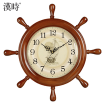 Hans clock wall clock living room home clock personality creative European wall clock mute solid wood rudder wall clock HW39