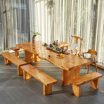 Solid wood tea table tea table and chairs combination simple modern large plate table log tea table office Kung Fu tea bubble tea table