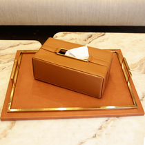 Light luxury tissue box ornaments European style drawing box living room modern simple orange leather coffee table storage tray home