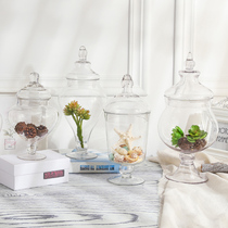 Transparent glass candy jar storage jar living room decoration ornament wedding shop set glass sugar jar send accessories