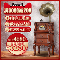 St. Lina European-style solid wood phonograph retro audio living room home American Big Horn vinyl record player pendulum