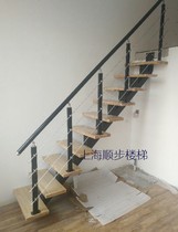 Shanghai solid wood staircase steel wooden staircase custom handrail column guardrail step iron staircase Chinese duplex