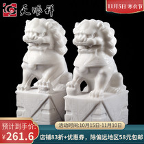 Tianshunxiang carved cemetery stone lion pair of gatekeeper polished white marble funeral ornaments small stone lion