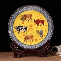 Jingdezhen Ceramic Wuniu Figure hanging plate home accessories wine cabinet porch office decoration plate crafts ornaments