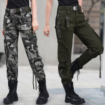 Military outdoor sports camouflage pants womens overalls loose bf casual high-waisted straight pants multi-pocket military fan trousers