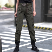 jun ye xing outdoor military enthusiasts pants nv zhong gao yao duo dou straight leg leisure overalls army green nv zhang ku spring and autumn