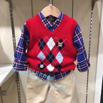 EK clothing love baby counter 20 years autumn male baby check V-neck knitted vest EKVKA4941A