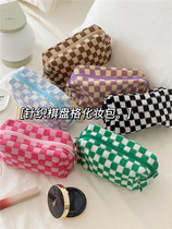 ins wind chessboard plaid makeup bag women portable mesh red pen bag 2022 new large capacity containing bag wash toiletries