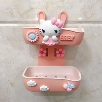 Cartoon cute double soap box non-perforated wall-mounted drain soap box home toilet dormitory soap rack