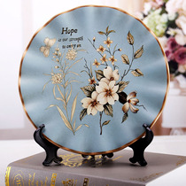Ceramic plate retro decorative ornaments living room wine cabinet desktop simple modern vase flower arrangement hanging plate wooden bracket