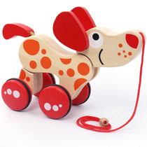 Wooden young children drag bear beating drum hand trailer recommended toddler crawl baby wooden cart toy