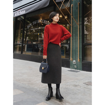 Moli autumn winter simple basic high waist knitted skirt solid color medium length commuter skirt female q3645